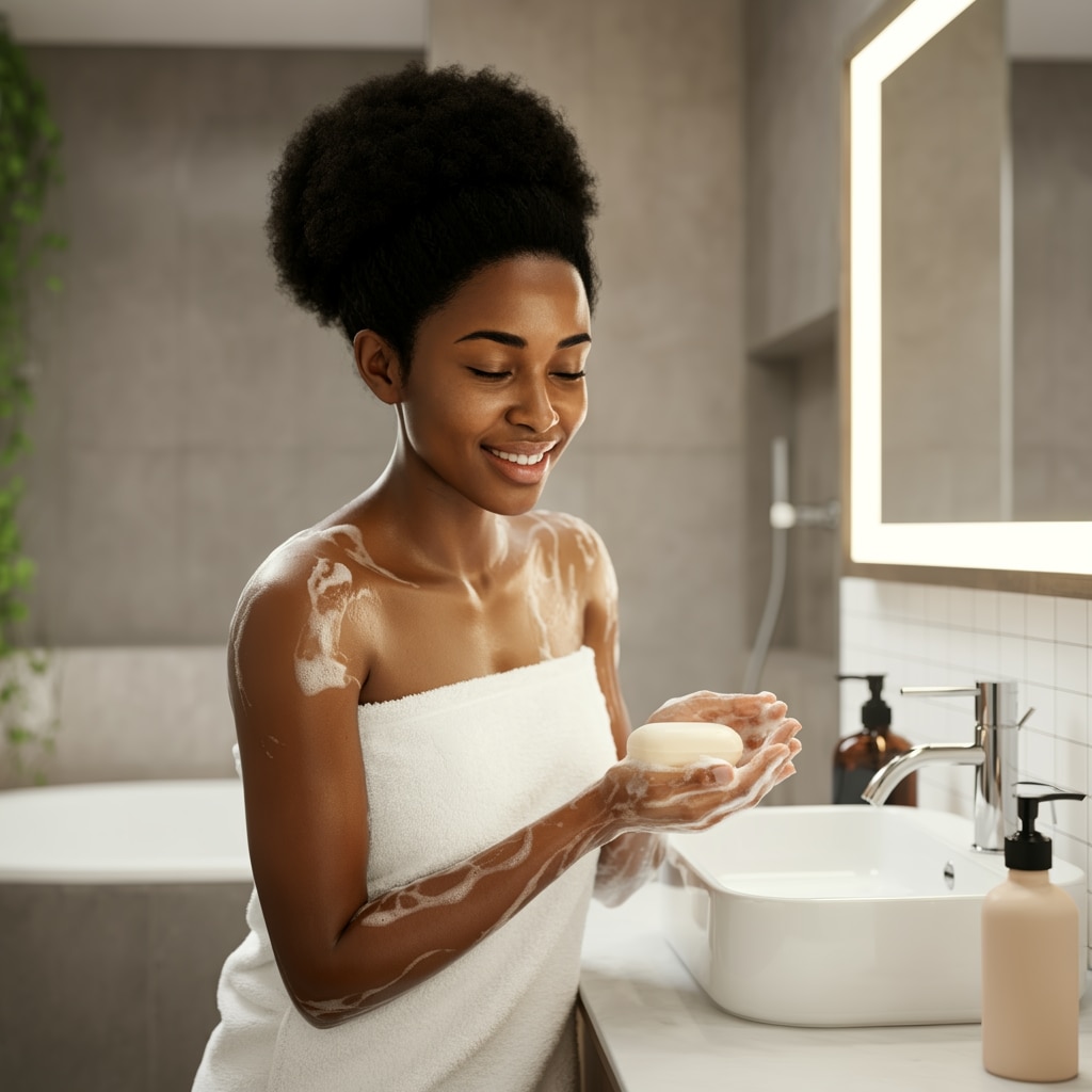 Women washes her skin with Glycerin soap with lots of benefits for South African skin health