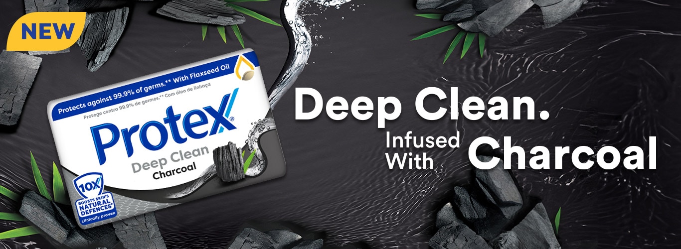 Banner image of Protex Deep Clean Charcoal Bar Soap, featuring the product packaging